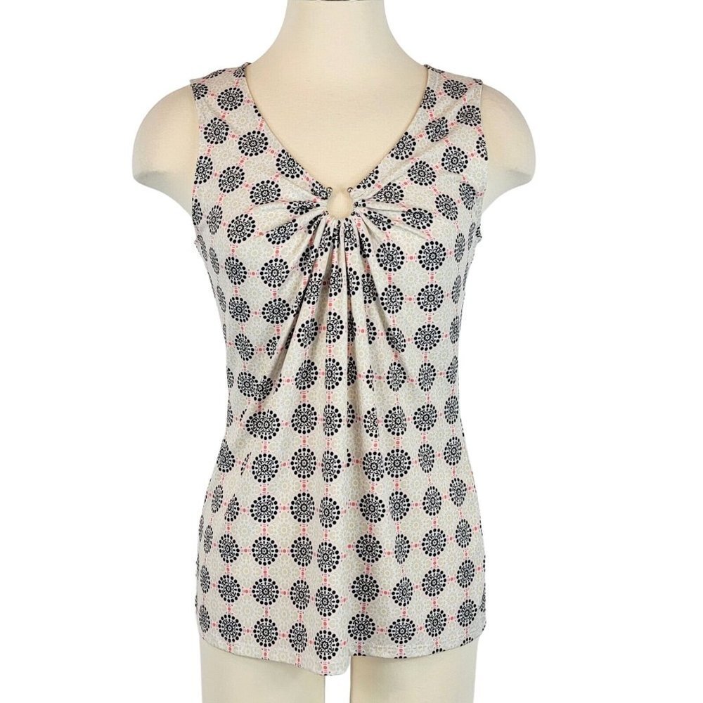 White House Black Market Printed Ring Tank Top Womens Size Small White Gelato